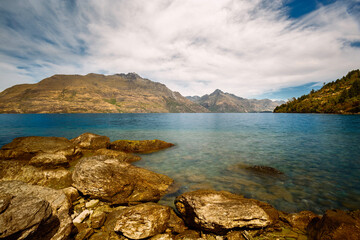 Fototapeta na wymiar Scenic view of the Lake Wakatipu waterscape, New Zealand