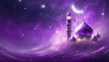 ramadan greeting card on violet background illustration generative ai