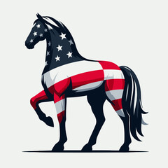 Horse Wear USA Top Hat, 4th of July patriotic American flag, Cartoon Clipart Vector illustration, Independence day themed Mascot Logo Character Design, presidential election