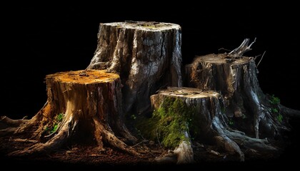 old tree stumps isolated on transparent background