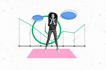 Time management conceptual image collage of young business woman analyzing corporate budget...
