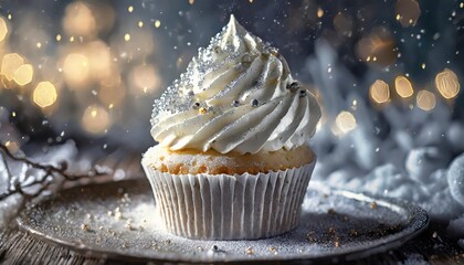 frosty white cupcake delightful winter dessert with silver sprinkles