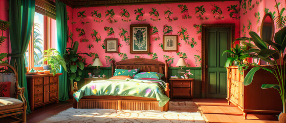 Elegant Bedroom with Vintage Charm, Floral Decor, and Classic Furniture, Cozy and Stylish Interior