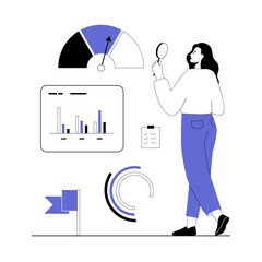 Benchmarking concept. Benchmark business development. Analysis financial statistics, data, graph, chart, report of a leader competitor's company. Vector illustration with line people for web design.
