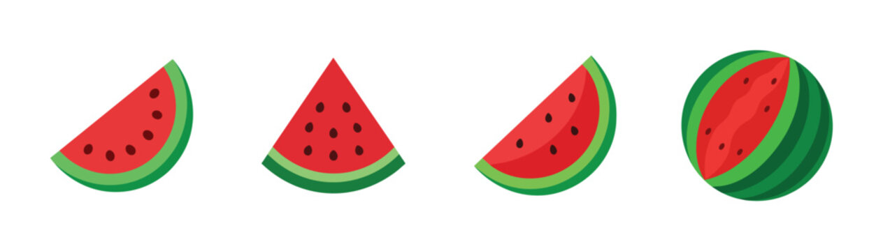 Watermelon flat icons illustration cartoon. Cute fruit vector clipart for food.