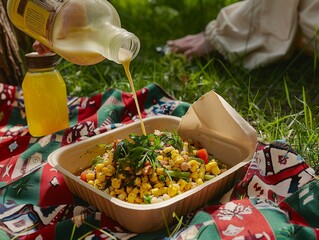 Fresh Vegetable Salad in Biodegradable Container Outdoors