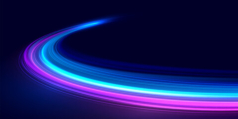 Modern abstract high speed movement. Dynamic motion light trails on dark blue background. Futuristic digital technology movement concept. Pattern for banner. Vector EPS10.