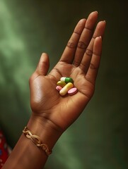 Close-up of Multivitamins in Woman's Hand