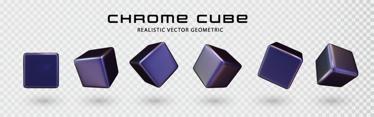 Holographic 3d cube shape isolated. Abstract vector graphic, gradient geometric square figure with iridescent chrome effect. Creative futuristic polygon