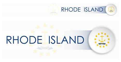 Rhode Island US state horizontal web banner in modern neomorphism style. Webpage Rhode Island election header button for mobile application or internet site. Vector