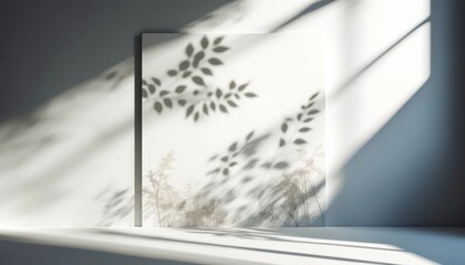 Minimalistic background of blurred foliage shadows softly gracing a white wall
