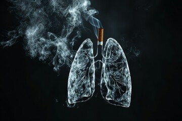 Digital illustration of human lungs affected by smoking with visible smoke - obrazy, fototapety, plakaty