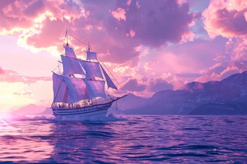 Deurstickers a sailboat in the water © Gheorhe