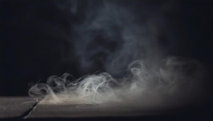 fog and smoke on table in black dark background halloween backdrop