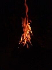 Bright bonfire glowing in the darkness