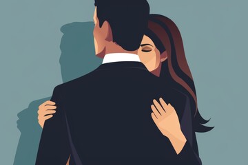 Illustration of woman expressing discomfort in an unwanted hug - obrazy, fototapety, plakaty