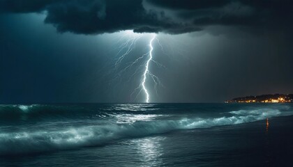 illustration of lightning strikes the sea shoot by son generative ai