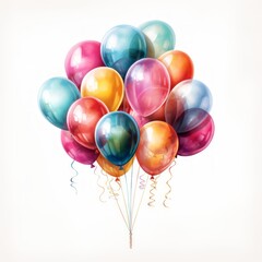 Colorful balloons on a white background, AI-generated.