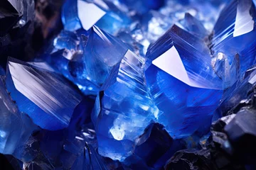 Muurstickers Blue crystals in a cave. Closeup shot. Ai generative © ArtmediaworX