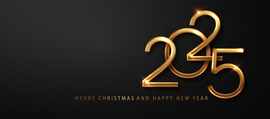 Happy new year 2025 banner. Golden Vector luxury text 2025 Happy new year. Gold Premium Numbers Design
