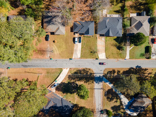 Aerial top down of residential area during fall in Decatur Atlanta Georgia