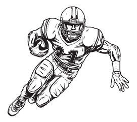 American football player sketch hand drawn Vector illustration - obrazy, fototapety, plakaty