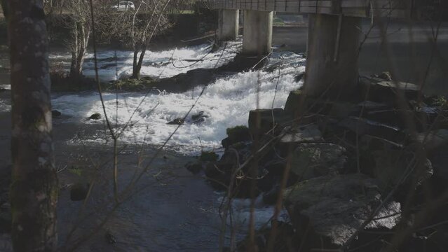Footage of the river Mandeo in the recreational area of Chelo near Betanzos, A Coruna, Spain
