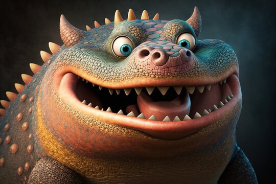 Cute fat dragon in cartoon stylle character design. Ai generative