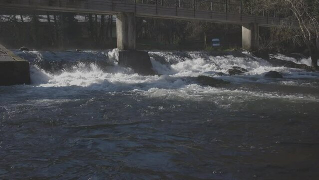 Footage of the recreational area of Chelo and the river Mondeo, near Betanzos, A Coruna, Spain