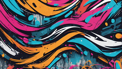 An abstract wallpaper with graffiti-inspired artwork, incorporating bold colors and dynamic brush strokes to create a vibrant urban aesthetic ULTRA HD 8K - obrazy, fototapety, plakaty