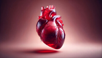 AI generated illustration of Rendering of a human heart, showcasing its chambers and vessels