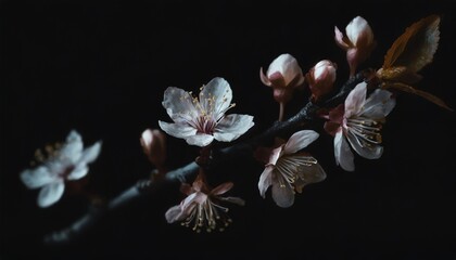 beautiful blossoming cherry branch isolated on a transparent background in close up