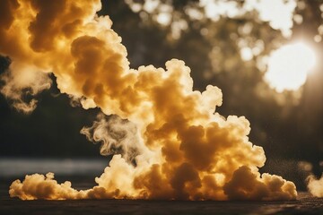 AI generated illustration of smoke billows from forest at sunset