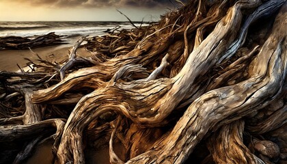 intricate patterns of driftwood - obrazy, fototapety, plakaty