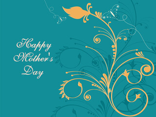 Happy mother's day background with curve floral, vector illustration