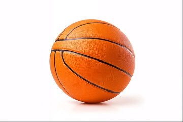 An orange basketball with black lines, highlighting its textured surface for grip.