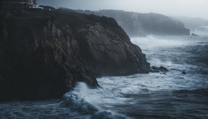 morning waves hit the coastal cliffs on the atlantic coast near porto portugal s second largest city