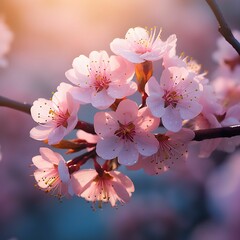 AI generated illustration of pink cherry blossom branch