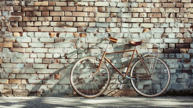  Vintage bicycle against a weathered brick wall.