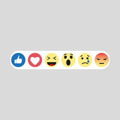Set emoji like social icon. Button for expressing social smileys. Flat vector illustration