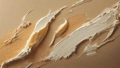 composition of smears of cream texture on a beige background