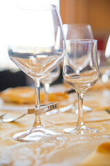 Vertical shot of empty glasses on a table