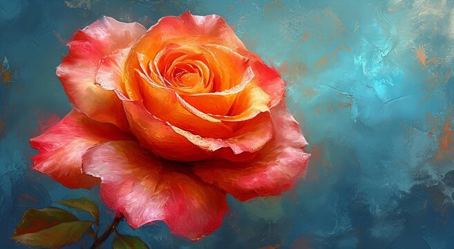 Rose placed on the desk in blue background : Generative AI