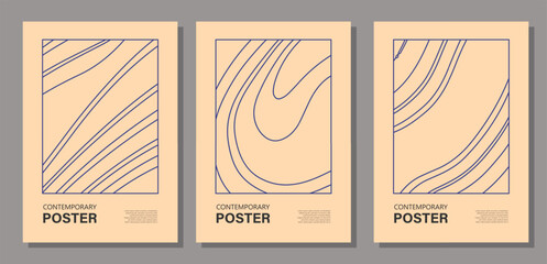 Set of minimal 20s geometric design poster, vector template primitive shapes - 781175822