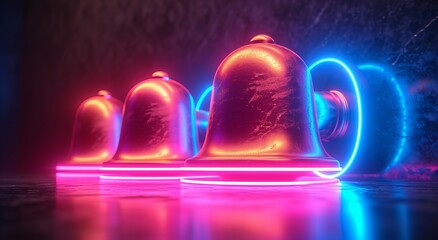 Glowing neon line Ringing alarm bell icon isolated on black background. Fire alarm system. Service bell, handbell sign, notification symbol.