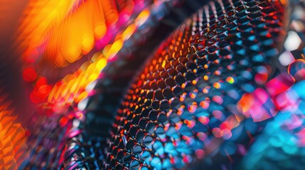 An artistic close-up of a multicolored resonator muffler, showcasing its unique design and vibrant hues - obrazy, fototapety, plakaty