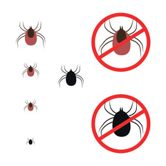 Web Set of insect parasites mites. Warning signs of tick-borne encephalitis.