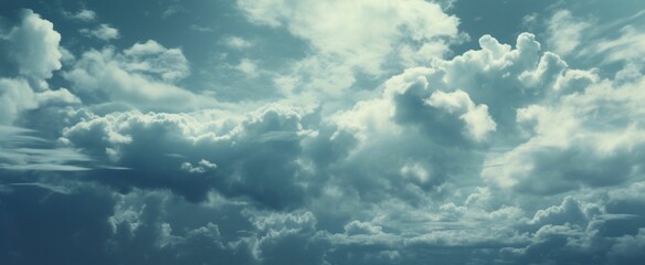 AI generated illustration of white clouds scattered across the bright blue sky - obrazy, fototapety, plakaty