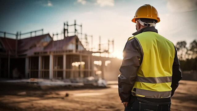 Inspector or engineer is inspecting construction and quality assurance new house. Engineers or architects or contactor work to build the house
