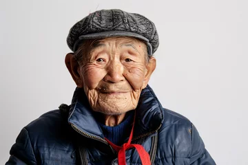 Rolgordijnen an old man wearing a hat and a blue jacket © Gheorhe